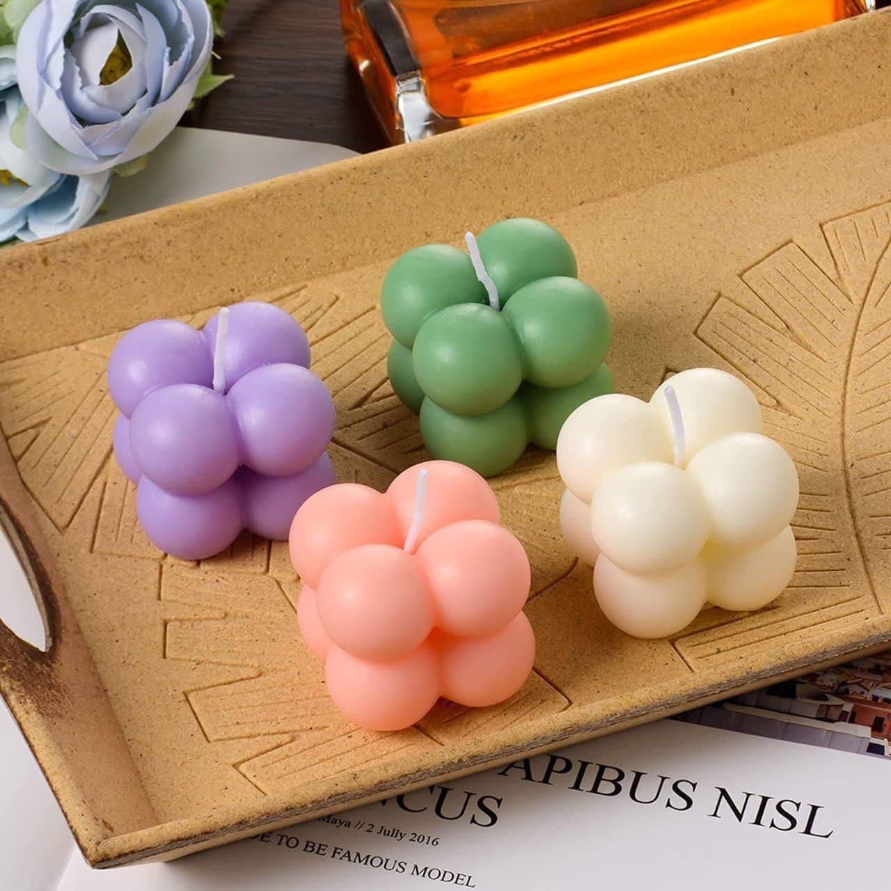 Soy Wax Tiny Cloud Bubble Cube Candle, Rose Scented ( Set of 2)