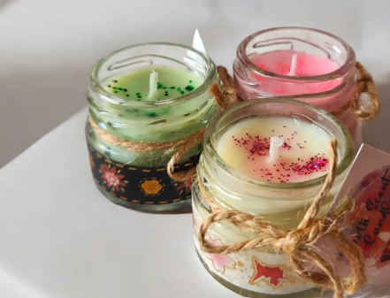 Pure Source India Rose Fragrance Scented Mini Jar Wax Candle - (Set of 3 pcs)